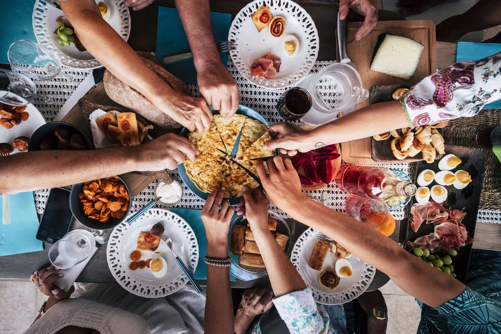 Food Catering Cuisine Culinary Gourmet Party Cheers Concept friendship and dinner together. mobile phones on the table, pattern and background colorful image with people eating and taking food during an event